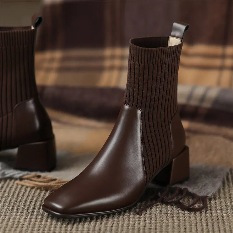 2025 outono inverno novas meias de tornozelo sapatos femininos moda tamanho grande 43 botas curtas de malha deslizamento em salto alto botas de mujer