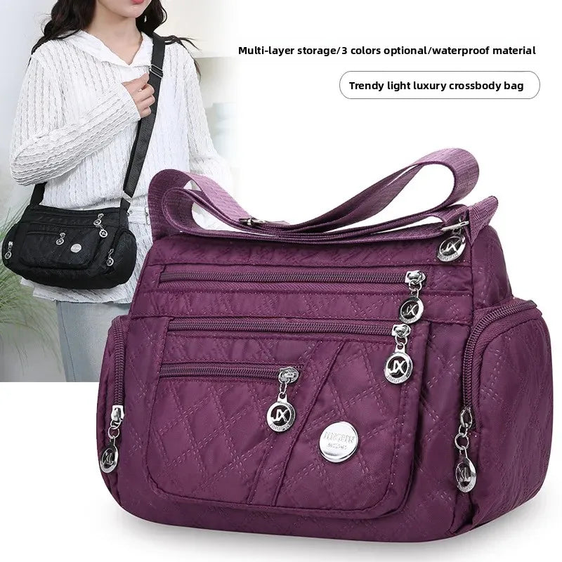 Bolsa crossbody feminina multicamadas de nylon à prova d'água, bolsa de ombro casual para mulheres de meia-idade e idosas, bolsa de grande capacidade