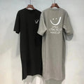 Verão feminino novo vestido camiseta de manga curta solto comprimento médio sobre o joelho vestido