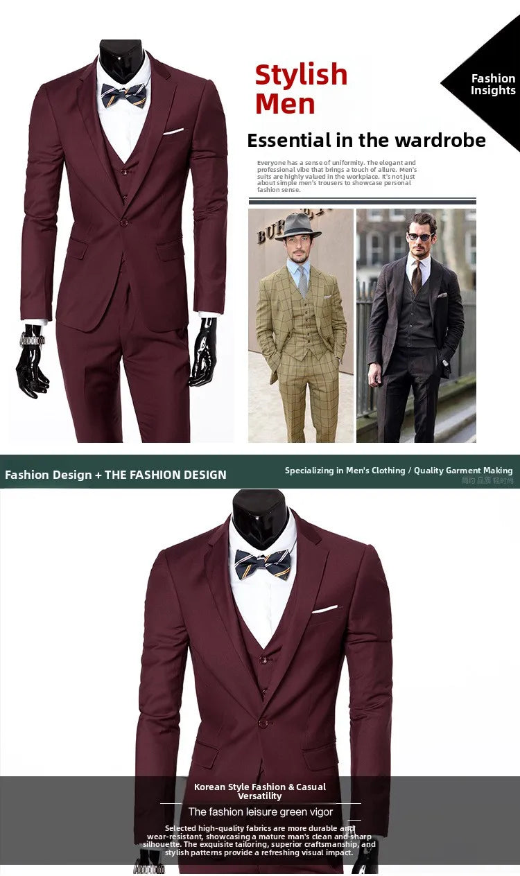 Conjunto de terno masculino de um botão fino ajuste casual tecido de mistura de algodão para trabalho versátil estilo clássico terno de três peças negócios casual