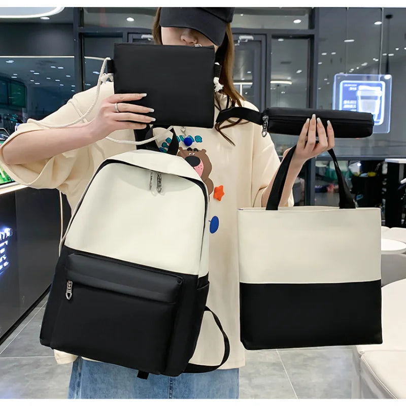 4 pçs conjuntos de mochilas para adolescentes grande capacidade sólida faculdade mochilas leves portáteis estudantes viagem