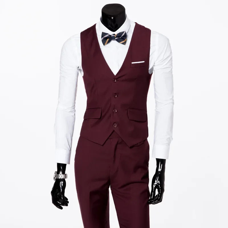 Terno de padrinhos de casamento de três peças, slim fit, roupa formal masculina, traje profissional personalizável, roupa de comemoração de casamento