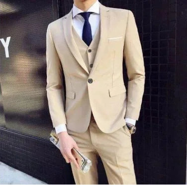 Terno de padrinhos de casamento de três peças, slim fit, roupa formal masculina, traje profissional personalizável, roupa de comemoração de casamento