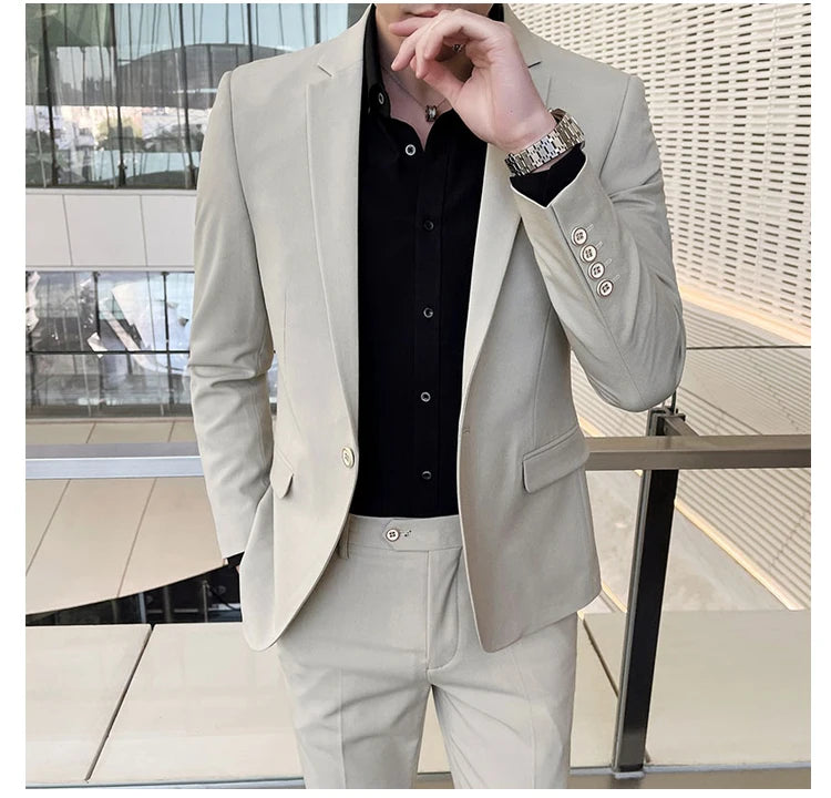 Conjunto masculino de duas peças, terno monocromático, todo apto para banquete bonito, casual e elegante, de alta qualidade, novo e elegante, M-4XL, 2022