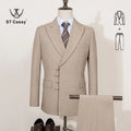 Terno masculino elegante ST Cassy para casamento, cinza, slim fit, trespassado, com vários botões, casual, para negócios, conjunto de 2 peças para festa.