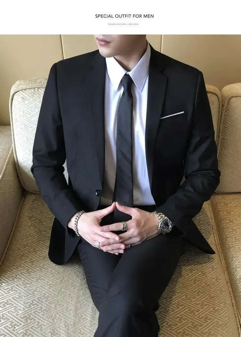 Conjunto de terno de casamento casual para homens profissional melhor homem estilo coreano novo noivo negócios formal jaqueta fino ajuste primavera terno