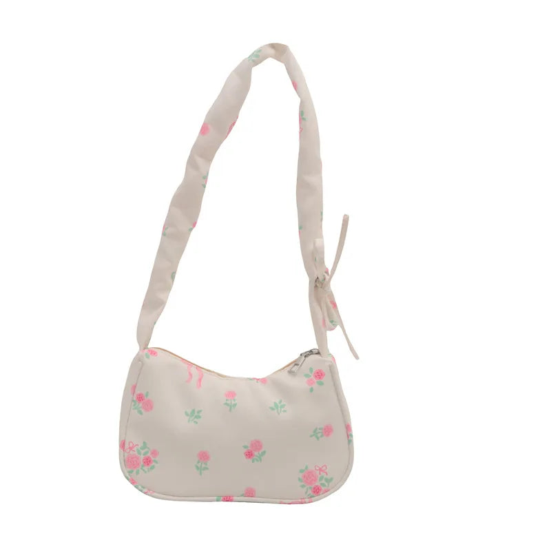 Bolsas femininas nova doce impressão bolsas de lona coreano floral arco impresso zíper sacola feminina pequena bolsa de ombro