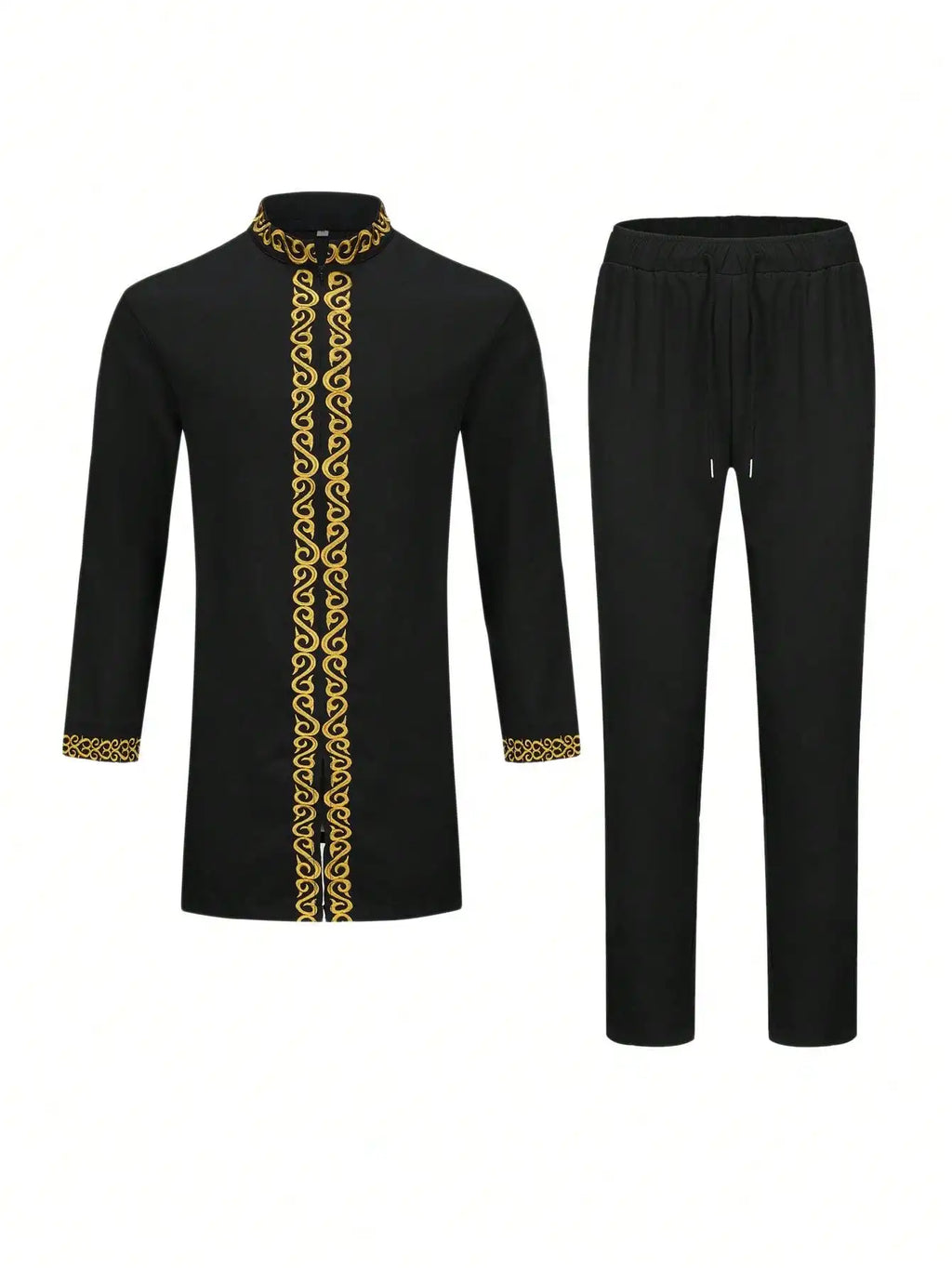 Traje Masculino Africano com Bordado Temos, Conjunto de Duas Peças, Calça Longa, Estilo Étnico Casual, Traje de Casamento, Terno para Noivos.