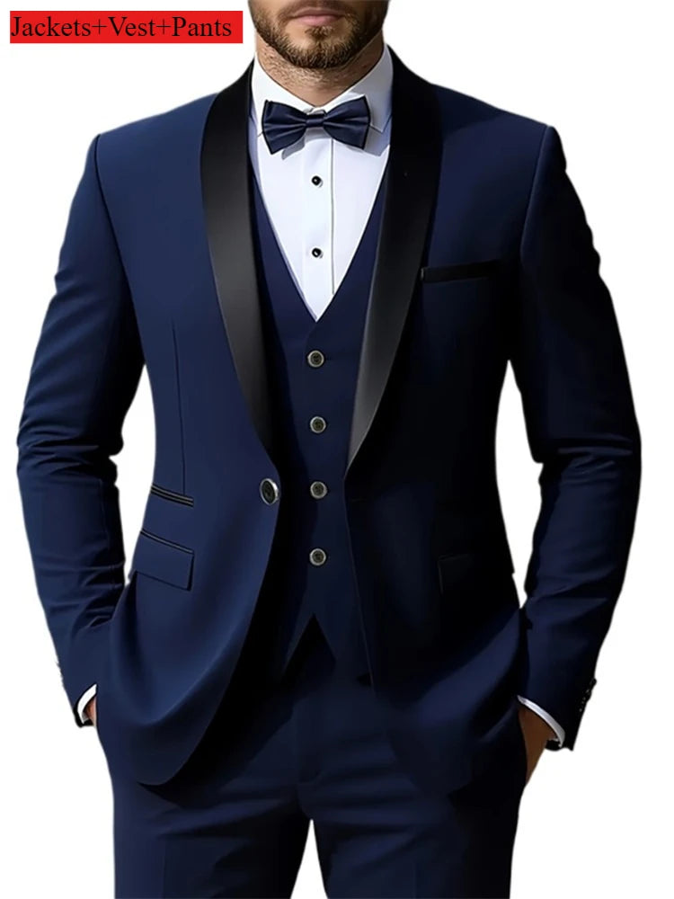 Conjunto de terno formal masculino negócios casual fino ajuste smoking para casamento, lapela de entalhe de manga longa, noivo