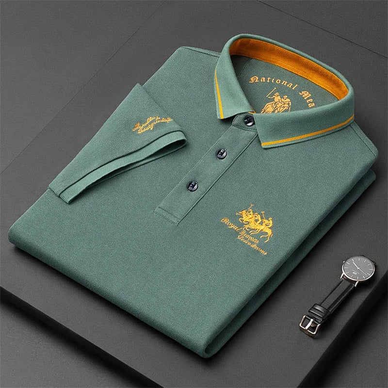 Camisa polo masculina bordada casual moda manga curta verão top confortável