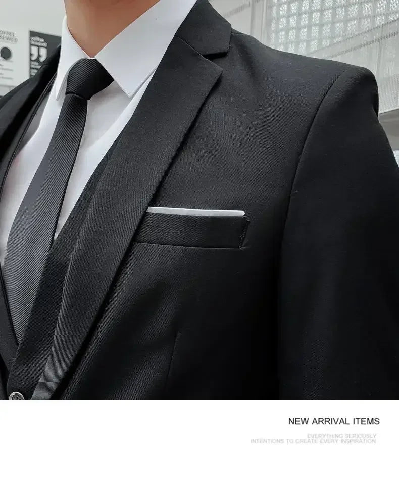 Terno (blazer + colete + calças) moda masculina negócios ao ar livre tendência cor sólida casual fino-ajuste casamento anfitrião cavalheiro terno 6xl