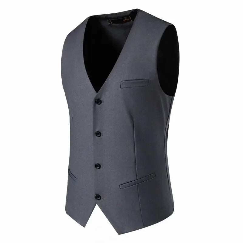 Terno masculino (blazer + colete + calças) moda negócios cor sólida casamento estilo britânico workwear, terno de desempenho casual