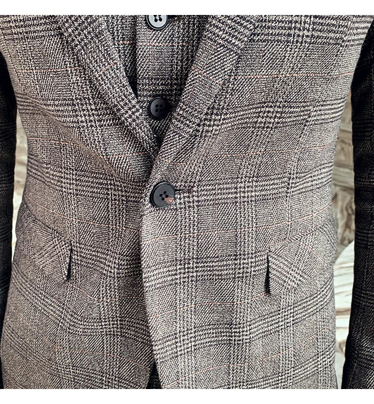 Terno de negócios fino ajuste masculino alta qualidade boutique moda conjunto de duas peças bonito tendência banquete quatro estações calças incluídas