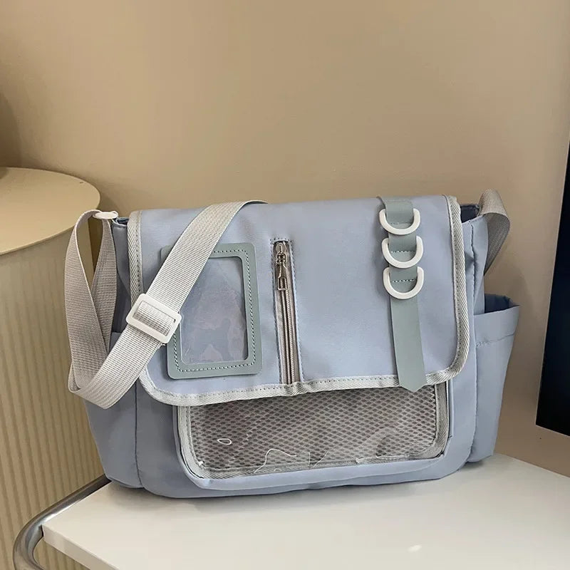 Y2k japonês harajuku sacos de escola para meninas novo transparente itabag ombro crossbody saco diy emblemas placa exibição ita saco
