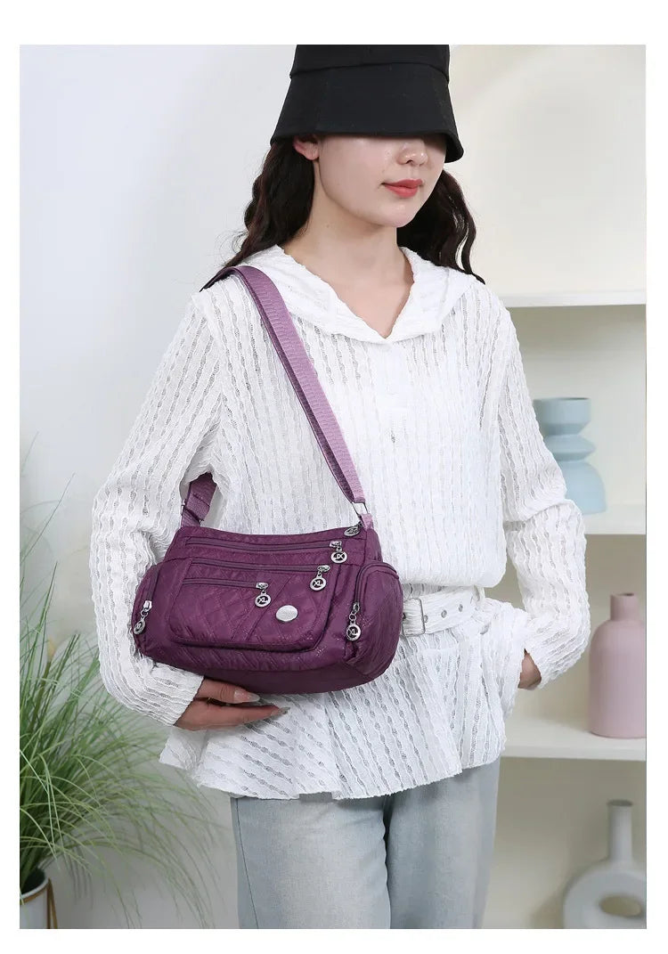 Bolsa crossbody feminina multicamadas de nylon à prova d'água, bolsa de ombro casual para mulheres de meia-idade e idosas, bolsa de grande capacidade